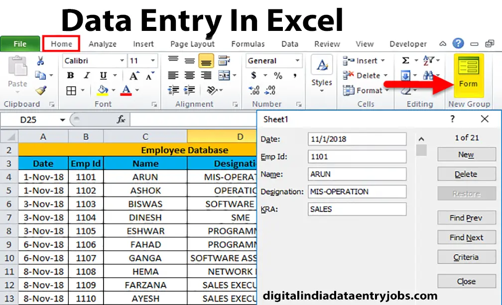 Data Entry In Excel